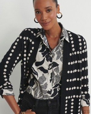 Chico's Spun Rayon Jacquard Dots Cardigan Sweaters Black | 157-QFEVCL