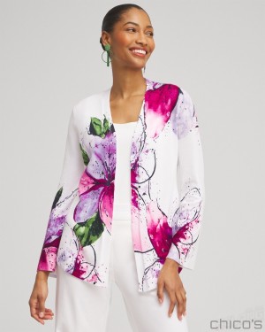 Chico's Spun Rayon Petals Flare Sleeve Cardigan Sweaters Magenta Rose | 860-LCYQUX