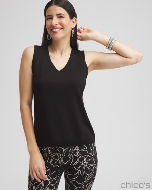 Chico's Spun Rayon Tank Sweaters Black | 702-XWEJNT