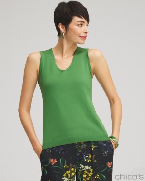 Chico's Spun Rayon Tank Sweaters Verdant Green | 249-QPULYH