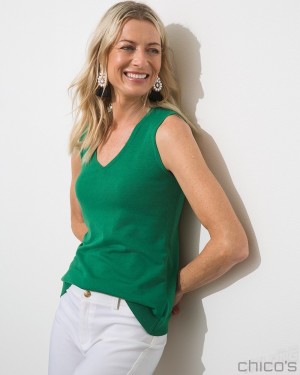 Chico's Spun Rayon V-Neck Tank Tees & Tanks Jardin Green | 394-VRCKGW