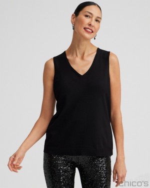 Chico's Spun Rayon V-Neck Tank Tees & Tanks Black | 594-LZDRVA