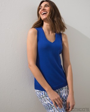 Chico's Spun Rayon V-Neck Tank Tees & Tanks Rich Cobalt | 970-KUNGBE