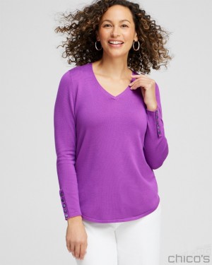 Chico's Spun Rayon V-neck Pullover Sweater Sweaters Vivid Viola | 278-ETOMUJ