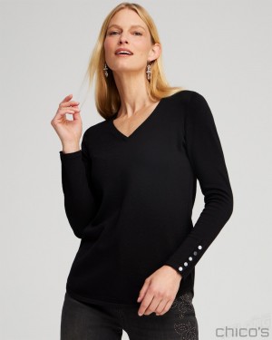 Chico's Spun Rayon V-neck Pullover Sweater Sweaters Black | 473-YCTJKA