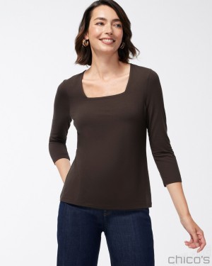 Chico's Square Neck Tee Tees & Tanks Cocoa Bean | 631-NYBLSD