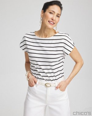 Chico's Stripe Modern Cap Sleeve Tee Tees & Tanks Alabaster | 493-RCWZYX