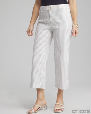 Chico's Stripe Trapunto Cropped Pants Pants Alabaster/Blue | 086-YLFIDB