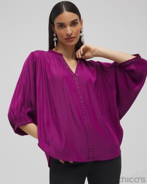 Chico's Stud Trim Top Tops Fresh Plum | 851-ELISKZ