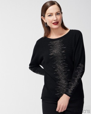 Chico's Studded Detail Pullover Sweater Sweaters Black | 216-YORUTZ