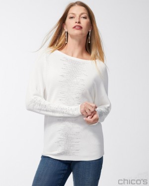 Chico's Studded Detail Pullover Sweater Sweaters Ecru | 645-RLVBTU