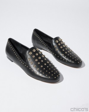 Chico's Studded Leather Loafers Shoes Black | 169-NPWBJD