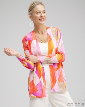 Chico's Summer Romance Abstract Cardigan Sweaters Nectarine | 320-NVTSCY