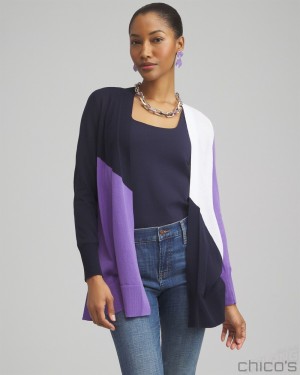 Chico's Summer Romance Colorblock Cardigan Sweaters Parisian Purple | 604-OSDRUL