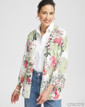 Chico's Summer Romance Floral Cardigan Sweaters Alabaster | 593-RNMAVG