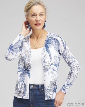 Chico's Summer Romance Floral Topper Cardigan Sweaters Alabaster | 687-USMZIO