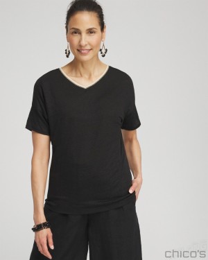 Chico's Sweater Trim Tee Tees & Tanks Black | 831-AFPDSE