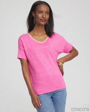 Chico's Sweater Trim Tee Tees & Tanks DELIGHTFUL PINK | 624-VRAKZG