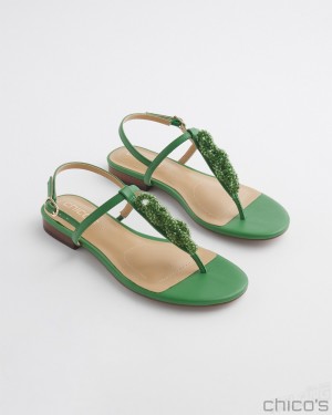 Chico's T-Strap Sandals Shoes Green | 394-TPJVGL