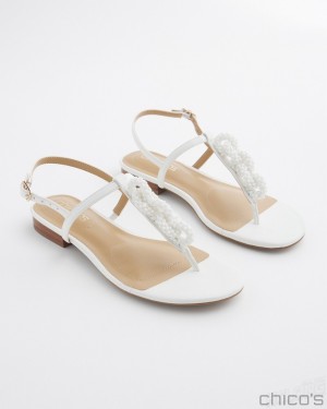 Chico's T-Strap Sandals Shoes White | 751-IHPMXE