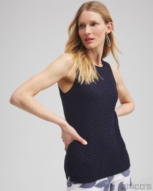 Chico's Textured Knit Tank Tees & Tanks Classic Navy | 803-TURPYO