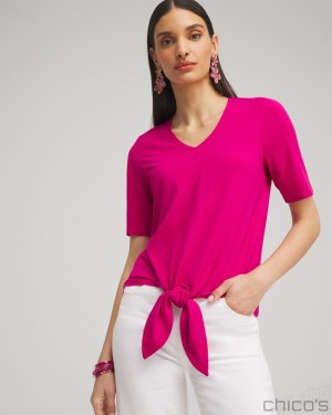 Chico's Tie-Front Top Tees & Tanks Magenta Rose | 067-VHYCQG