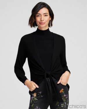 Chico's Tie Front Wrap Cardigan Tops Black | 947-IPFVYD