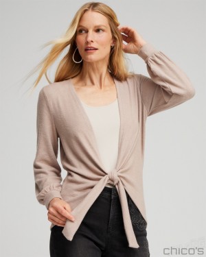 Chico's Tie Front Wrap Cardigan Tops Light Taupe Heather | 928-WMNGEX