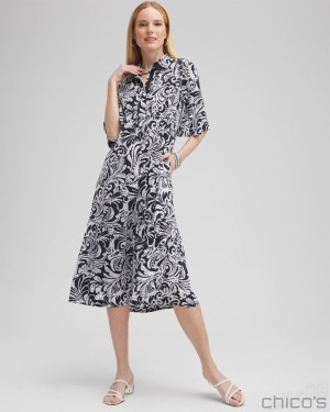 Chico's Tiered Midi Shirt Dress Dresses Alabaster | 746-CQFNRW