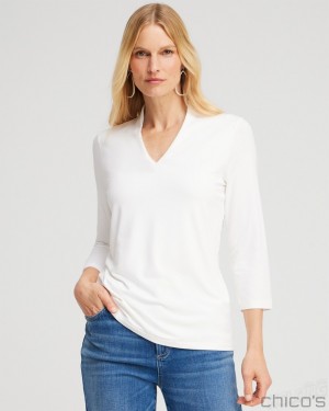 Chico's Touch of Cool 3/4 Sleeve Tee Tees & Tanks Alabaster | 639-HKOMSZ