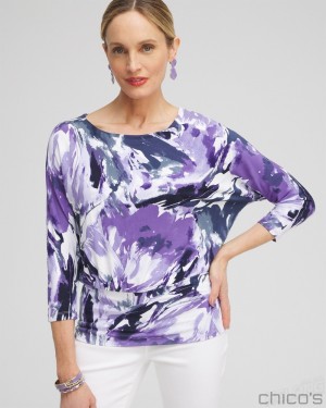 Chico's Touch of Cool Abstract Banded Hem Top Tees & Tanks Parisian Purple | 978-NYMWOP