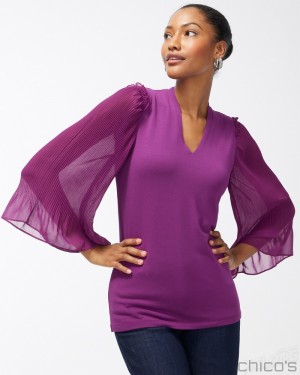 Chico's Touch of Cool Chiffon Sleeve Tee Tees & Tanks Sweet Berry | 539-UXKACF