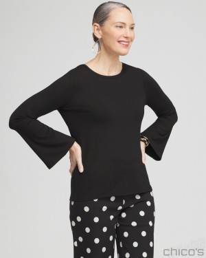 Chico's Touch of Cool Dots Flare Tee Tees & Tanks Black | 805-QOYIFU