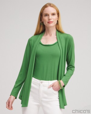 Chico's Touch of Cool Easy Cardigan Tops Verdant Green | 064-HRLGUE