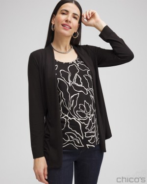 Chico's Touch of Cool Easy Cardigan Tops Black | 675-PCFJAE