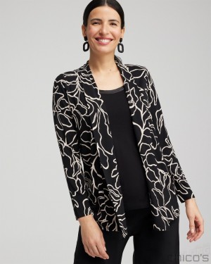 Chico's Touch of Cool Floral Easy Cardigan Tops Black | 072-OEFLQH