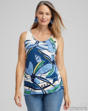 Chico's Touch of Cool Floral Polished Tank Tees & Tanks Blue Veil | 935-KRHJIT