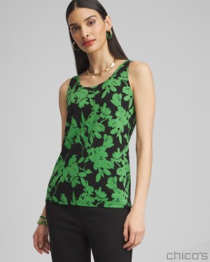 Chico's Touch of Cool Floral Polished Tank Tees & Tanks Verdant Green | 791-LEPMOZ