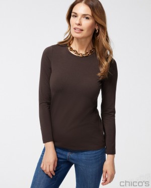 Chico's Touch of Cool Layering Tee Tees & Tanks Cocoa Bean | 283-FDESGA