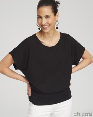 Chico's Touch of Cool Ruched Banded Hem Top Tees & Tanks Black | 168-EHPFXT