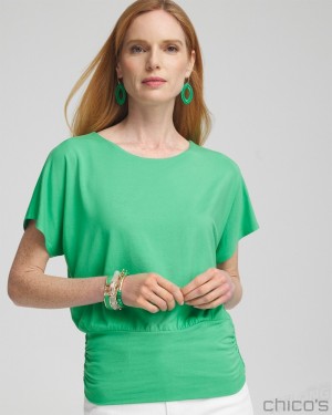 Chico's Touch of Cool Ruched Banded Hem Top Tees & Tanks GRASSY GREEN | 346-QHYMOI