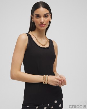 Chico's Touch of Cool Satin Trim Tank Tees & Tanks Black | 574-OPYBHX