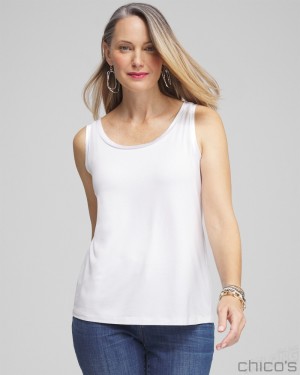 Chico's Touch of Cool Satin Trim Tank Tees & Tanks Alabaster | 802-NFOCEX