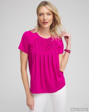 Chico's Touch of Cool Smocked Top Tees & Tanks Magenta Rose | 852-ABKNUX