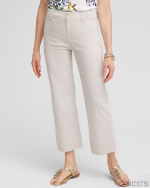 Chico's Trapunto Wide Leg Cropped Pants Pants Smokey Taupe | 603-LQPDMS