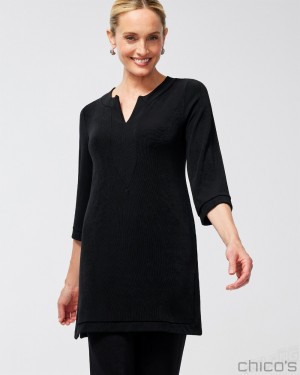 Chico's Travelers 3/4 Sleeve Kurta Top Tops Travelers Black | 352-HULSWI