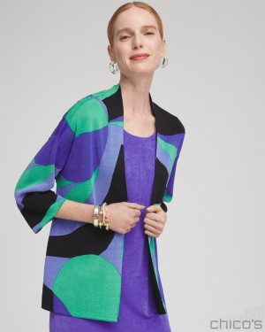 Chico's Travelers Abstract Kimono Cardigan Jackets & Coats Purple Nightshade | 081-RBEZCJ