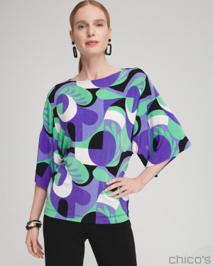 Chico's Travelers Abstract Kimono Sleeve Top Tops Purple Nightshade | 476-ZDAGIC