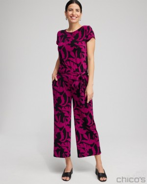 Chico's Travelers Belted Jumpsuit Dresses Fresh Plum | 946-ZQVUXW