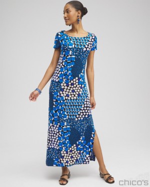 Chico's Travelers Classic Dots Maxi Dress Dresses Intense Azure | 519-INOEVZ